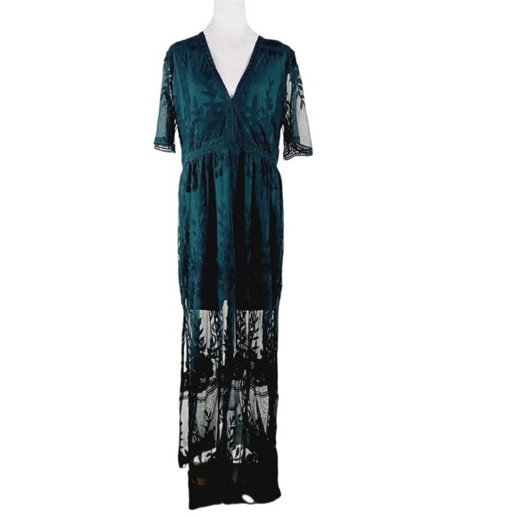 Eleter, Evergreen Lace Maxi Dress with Short Romper Underneath, Size XL, Fairy - Picture 3 of 16